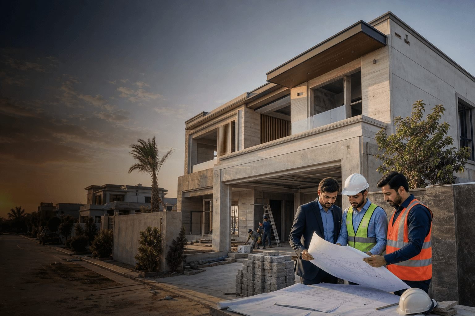 DCS Contractor project management team inspecting a residential construction project